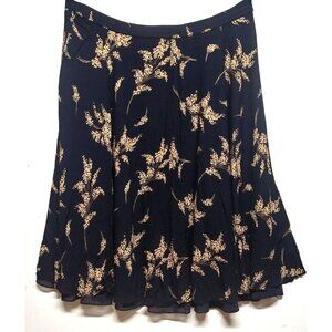 Dana Buchman Floral maxi Skirt flare Sz 24 elastic waist 47" lined black tan EUC